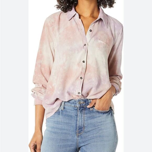 TORRID BABY PINK tie-dye shirt Front pockets buttoned cuffs, 3X Pointed collar - Picture 5 of 5